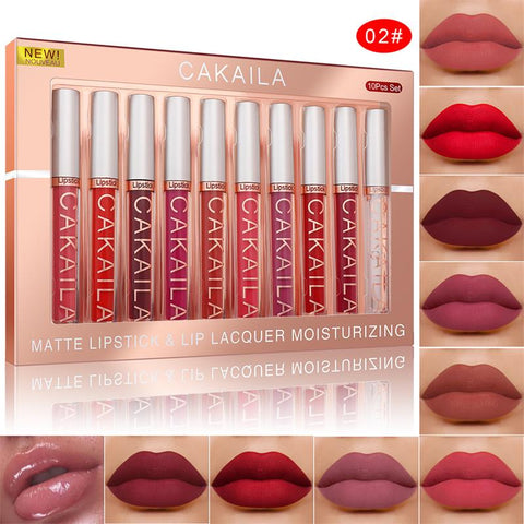 Beyprern 10 Colors/Set Nude Color Lip Glaze Matte Fashion Natural Long Lasting Waterproof Non-Stick Cup Liquid Lipstick Set Cosmetic