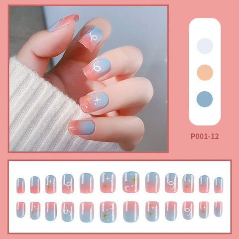 Easter  24Pcs/Box Short Round False Nails Detachable Wearable Fake Nails Full Cover French Bow Nail Tips Press on Nails Manicure