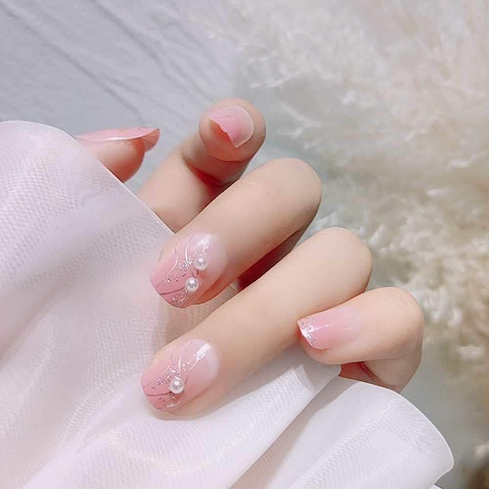 Press On Acrylic Nails Earl Inlaid False Nails Sweet Stick On Nails Elegant Fingernails Stickers Artificial Nails With Glue