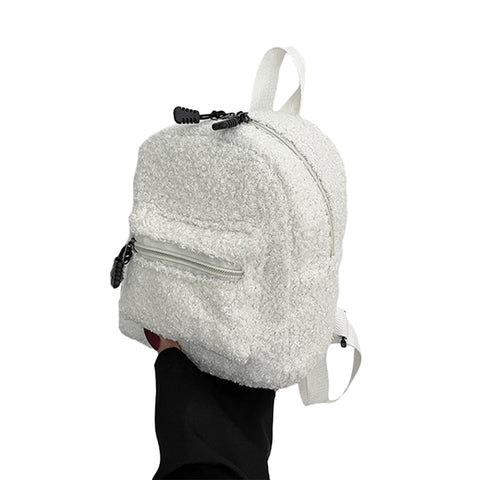 Women's Mini Plush Backpack Solid Color Adjustable Shoulder Strap Double Zipper Handbags Mini Backpack