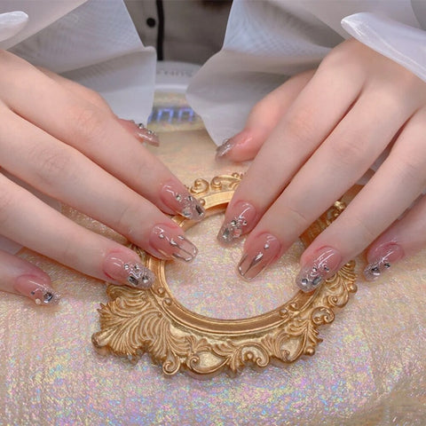 Fake Nails With Rhinestones 24PCS Crown Expensive Acrylic Press On Nails Elegant Fingernails Sticker Free Shipping Items
