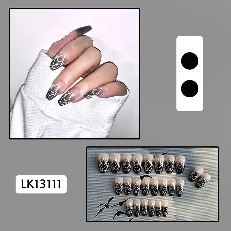 5Boxs Fake Nails With Rhinestones Short Coffin Flame False Nails Press on Nails French Stick on Nails Art DIY faux ongles