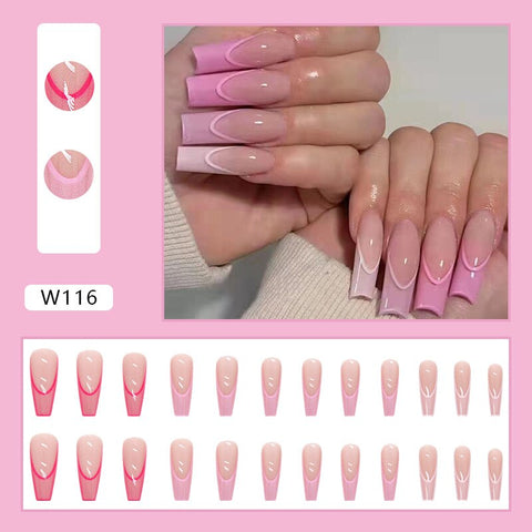 Beyprern Pink French Ombre Nails Set Press On XL Length