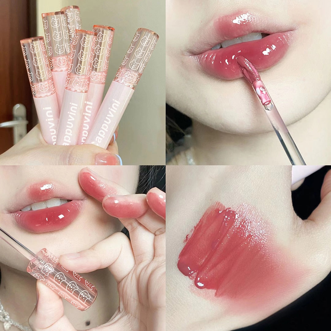 Beyprern Cherry Pink Mirror Water Lip Gloss Lip Glaze Transparent Glass Lip Oil Waterproof Liquid Lipstick Nude Brown Clear Tint Makeup