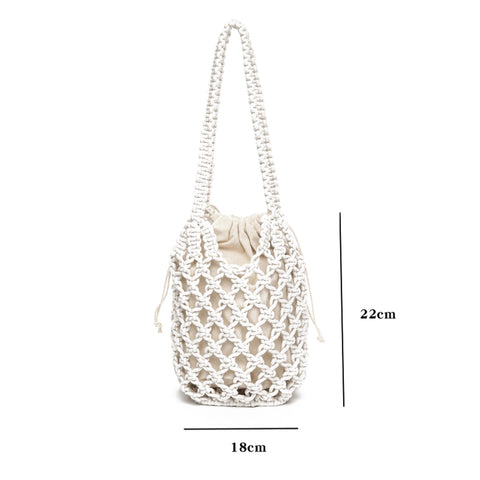 2022 Summer Hollow Woven Shoulder Bag Solid Color Lightweight Casual Wild Bucket Purse Handbag With Inner Drawstring Bag