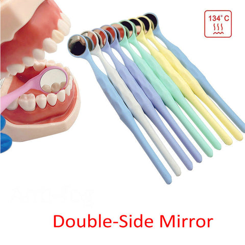 Beyprern 10Pcs/Box Dental Single Double Sided Mouth Mirrors Autoclavable Surface Exam Reflectors With Handle Oral Mirror Tooth Whitening