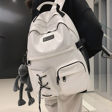 White Women's Nylon Backpacks For Cute Girls Preppy Style School Bag Large Capacity Anti Theft Rucksack New Lady Canvas Mochila