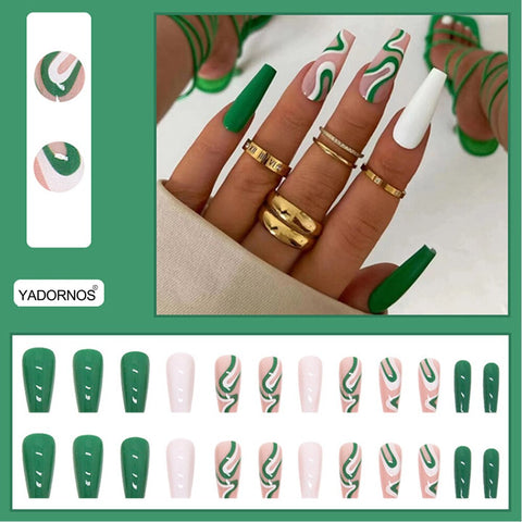 Beyprern Fake Nails Coffin 24Pcs Purple White With Lines Design Press On Nails For Women Artificial Nails Wearable Free Shipping Items