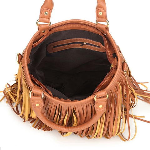 Beyprern Women Shoulder Bag Solid Tassels Trending Cross Body Bag Tassel Suede Faux Fur Fringe Messenger Shoulder Handbag