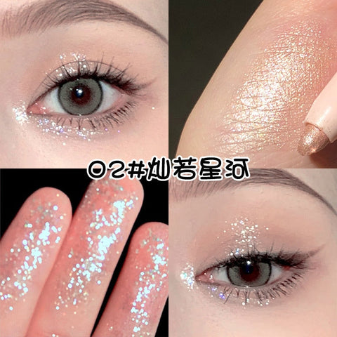 Beyprern Diamond Glitter Eyeshadow Liner Pencil Eye Makeup Highlighter Waterproof Matte Pink Silkworm Champagne Gold Eyeliner Pen