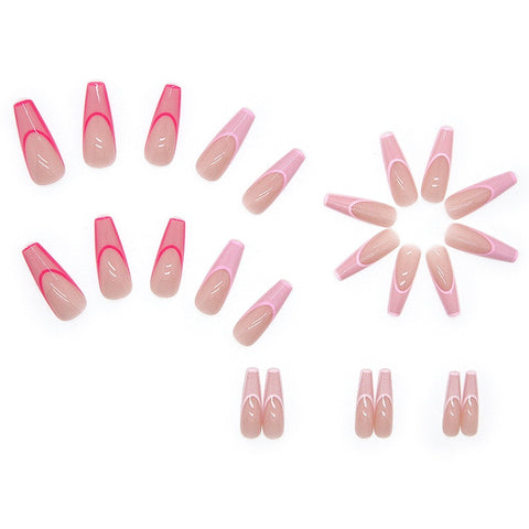 Beyprern Pink French Ombre Nails Set Press On XL Length