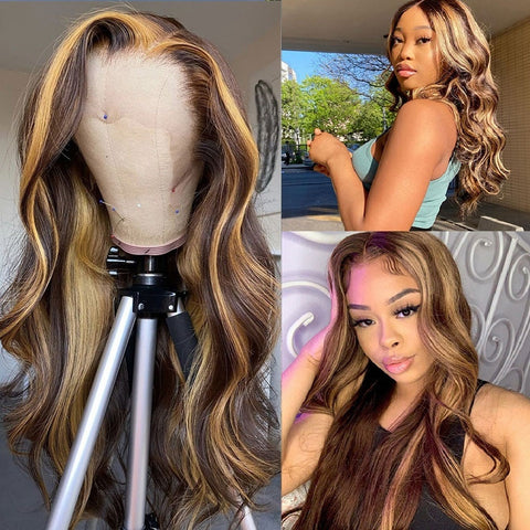 Beyprern CHEAP 30 32 34 36 Inch Highlight Wig Human Hair Brazilian Body Wave Lace Front Human Hair Wigs 13X4 Human Hair Lace Frontal Wigs