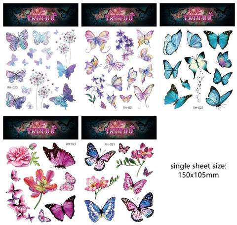 Beyprern 5Pcs Temporary Butterfly Tattoo Stickers Waterproof Arm Clavicle Body Art Sticker Disposable Tatouage Temporaire For Children