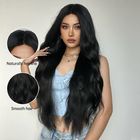 Christmas gifts ELEMENT Synthetic Fiber Long Body Wavy Black Middle Part Wigs For Women Heat Resistant Cosplay Party Daily Fashion Wig Hair