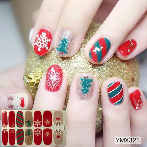 Christmas gifts Christmas Tree Nail Wrap Stickers Cartoon Decal Colorful Decoration Cute Santa Claus Snowflate Decor Stickers For Manicure