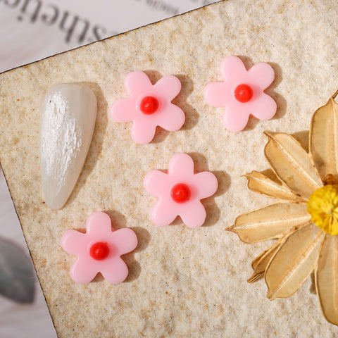 Beyprern 50Pcs/Lot New Nail Art Accessories 3D Cute Colorful Five Petal Flower Ornament For Nails Decorations DIY Resin Manicure Charms
