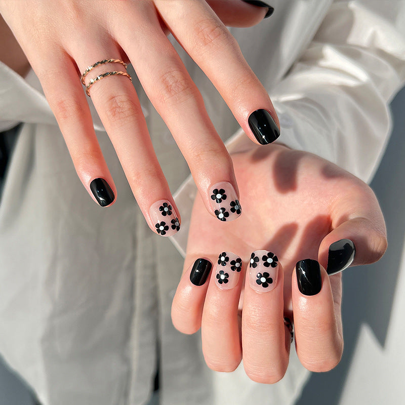 Fake Nails With Design Press On Nails Black Geometric Short French Wearable False nails Full Cover Nail Tips free shipping items