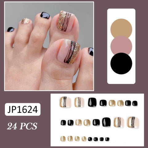 Thanksgiving Day Gift 24Pcs Fake French Toenails With Glue Type Removable Square Short Paragraph Nude Color Fashion Manicure False Toenails Press On D