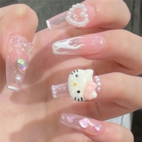 Beyprern Cyber Monday Big Sales JP1359 Cute Fake Nails Set Press On Long Faux Ongles Stick On Nails Tips With Designs