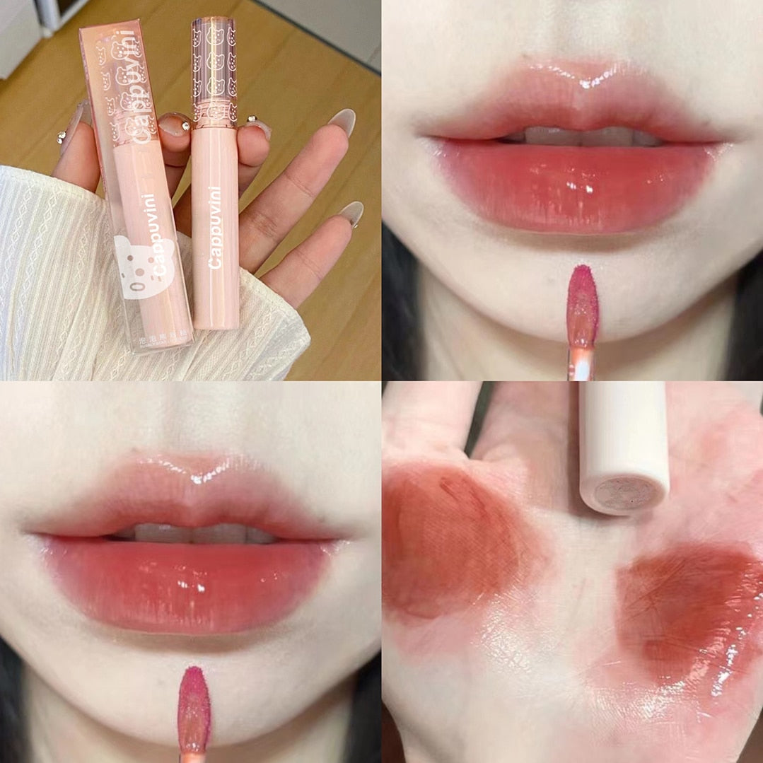 Beyprern Cherry Pink Mirror Water Lip Gloss Lip Glaze Transparent Glass Lip Oil Waterproof Liquid Lipstick Nude Brown Clear Tint Makeup