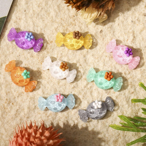 Beyprern 50Pcs Nail Art Kawaii Accessories 3D Cute Flower Candy For Nail Decorations Green/Orange/Pink/Blue Etc.DIY Resin Manicure Charms