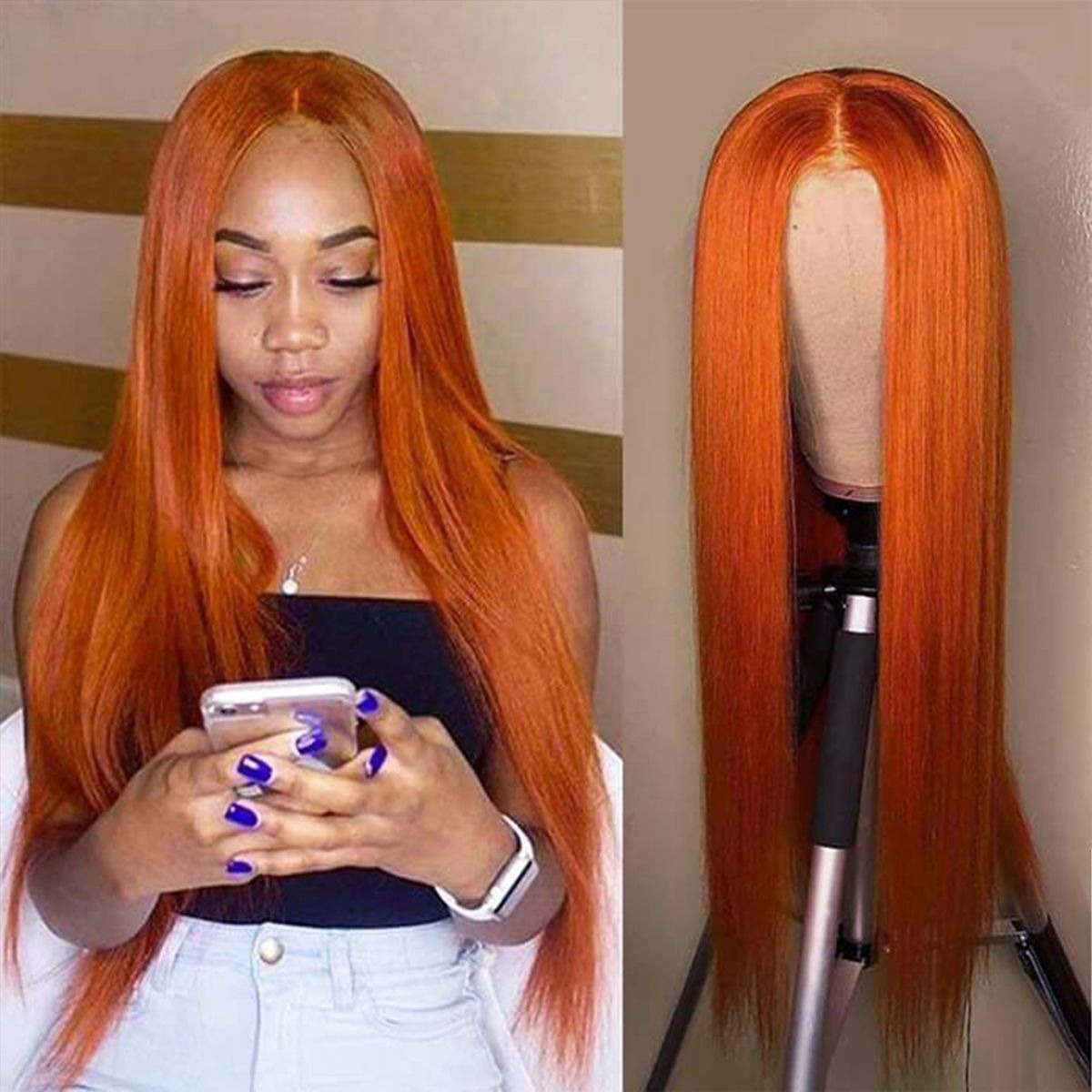 Beyprern 30 32 34 36 Inch Ginger Straight Lace Front Wig 13X4 Glueless Bone Orange HD Transparent Brazilian Human Hair Lace Frontal Wigs