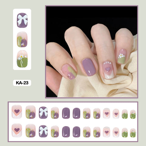Butterfly Lovely Girl Nail Art Wearable Press On Fake Nails Tips With Glue And Sticker 24pcs/box With Wearing Tools As Gift