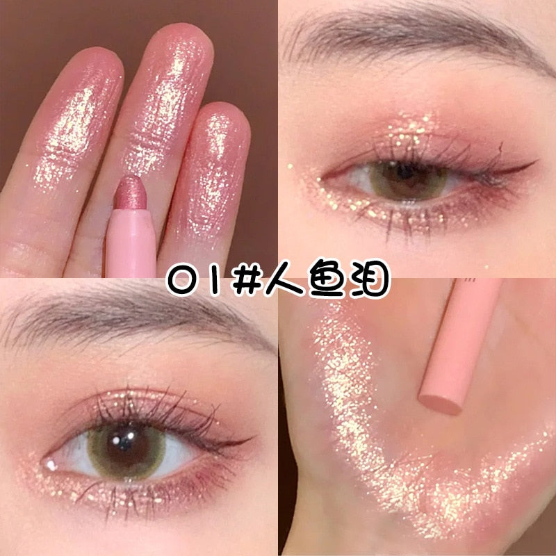 Beyprern Diamond Glitter Eyeshadow Liner Pencil Eye Makeup Highlighter Waterproof Matte Pink Silkworm Champagne Gold Eyeliner Pen