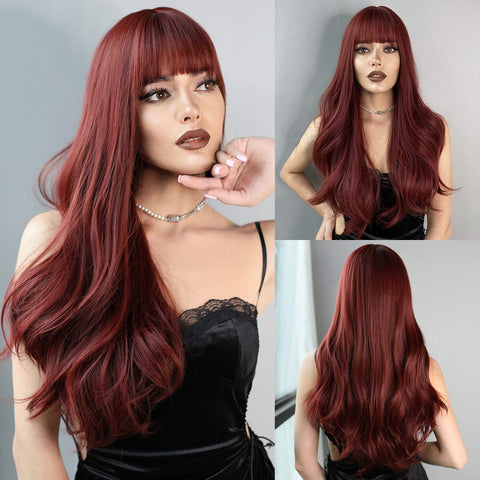 Christmas gifts Synthetic Wigs For Women Long Wavy Ombre Red Wig Heat Resistant Natural Cosplay Party Wigs Cosplay Party Lolita Wigs Wavy