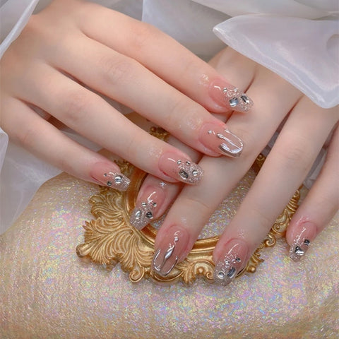 Fake Nails With Rhinestones 24PCS Crown Expensive Acrylic Press On Nails Elegant Fingernails Sticker Free Shipping Items