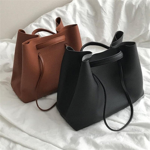 Beyprern solid color large capacity women's bag Vintage Tote Bag multifunctional Female shopping handbag