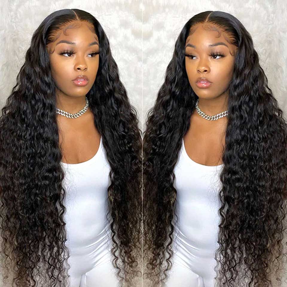 Beyprern Deep Wave Frontal Wig Wet And Wavy Curly Lace Front Human Hair Wigs 34 Inch HD Lace Frontal Wigs T Part Brazilian Deep Wave Wig