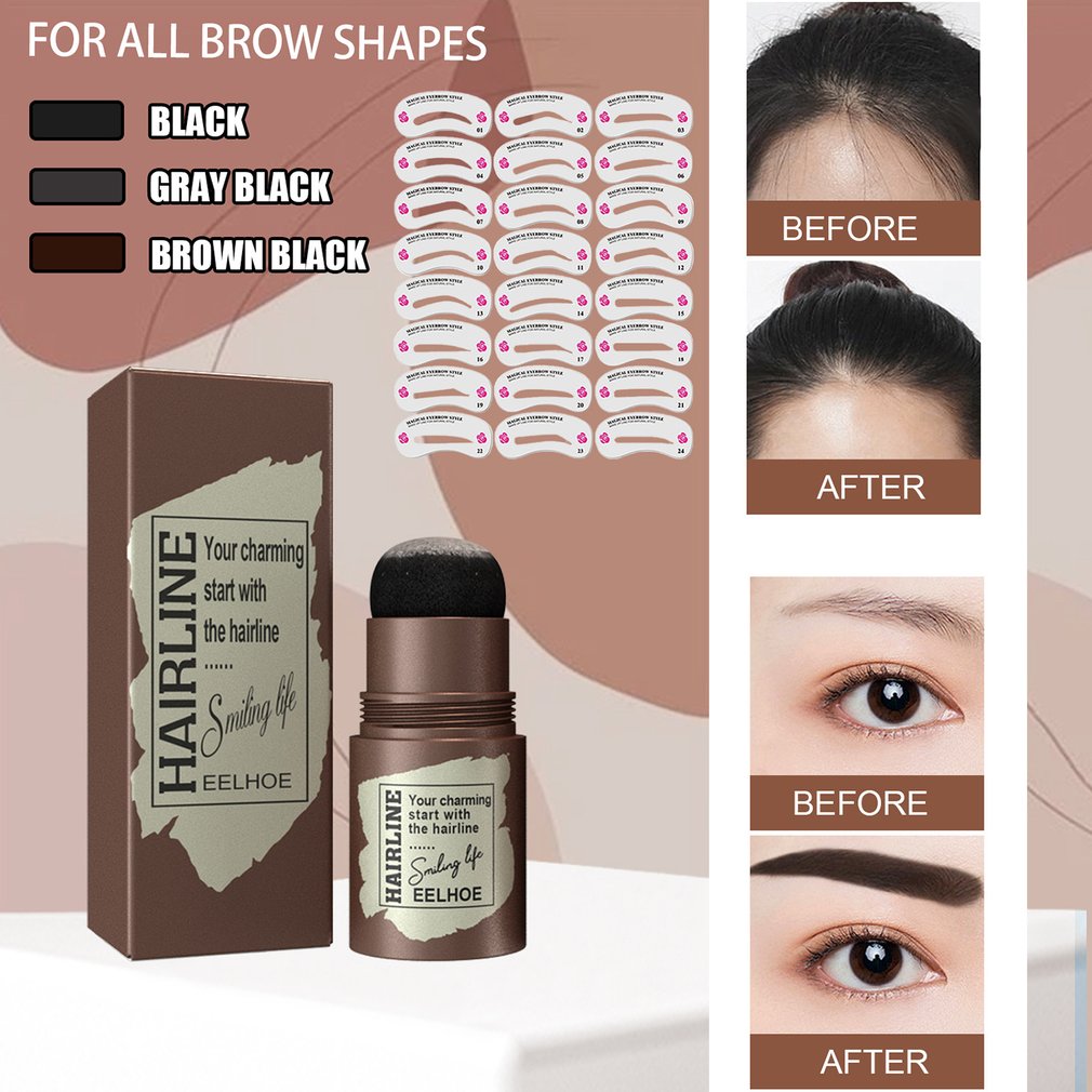 Eyebrow Powder Stamp Waterproof Long Lasting Trimming Pencil Hairline Shadow Shaping Contour 24pcs Reusable Stencil Natural