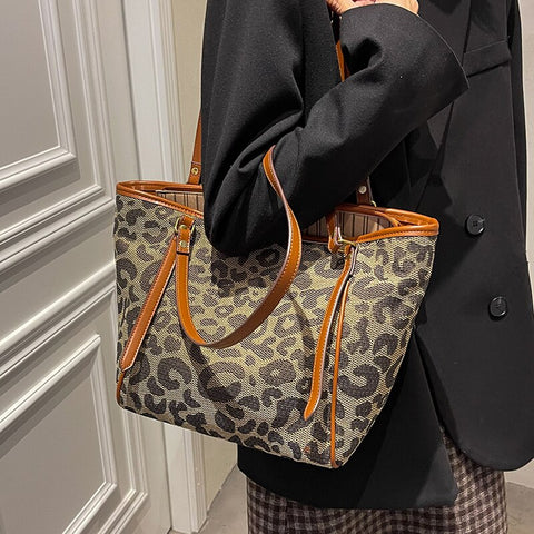 Women's bag Large capacity fashion leisure shoulder bag leopard print School Commuter Bag Tote Bag