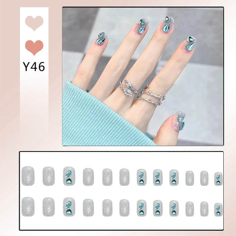 Beyprern 24PCS 2022 Press On Nails Rhinestones Design Fake Nails With Glitter Full Coverage  Free Shipping Items Press On Nails