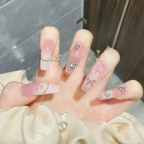 Press On Nails Japanese 24PCS/box Bright Shiny Asterism Decorate Bride Women Wearable Full Cover Finger artificial nail tip