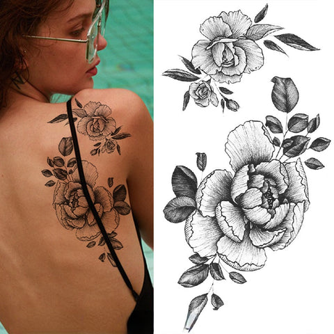Beyprern Black Rose Tattoos For Women Large Size Sexy Flower Pattern Designs Waterproof Fake Tattoos For Arm Body Art Sleeve Body Sticker