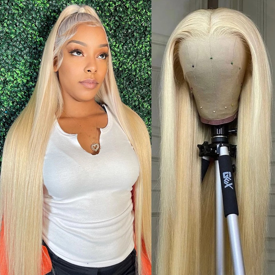 Beyprern 613 Lace Frontal Wig 32 34 13X4 Straight Lace Front Wig HD Transparent Lace Frontal Wig Honey Blonde Lace Front Human Hair Wigs
