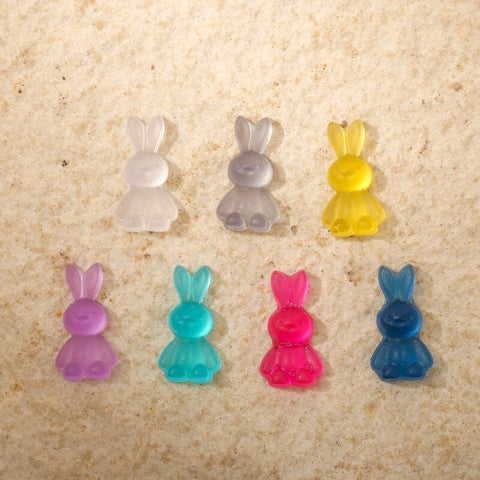 Beyprern 20Pcs/Bag Nail Art Charms Long Ear Rabbit Colorful Jelly Design Flat Bottom Nails Decorations DIY 3D Resin Manicure Accessories