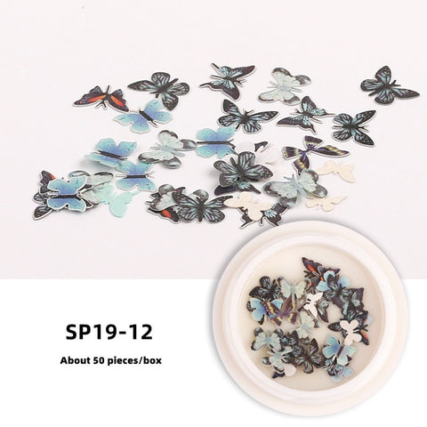 Beyprern 3Boxes Nail Art Accessories Wood Pulp Chips Butterfly Floral Alphabet Wings For Nails Decorations DIY Manicure Charms Supplies