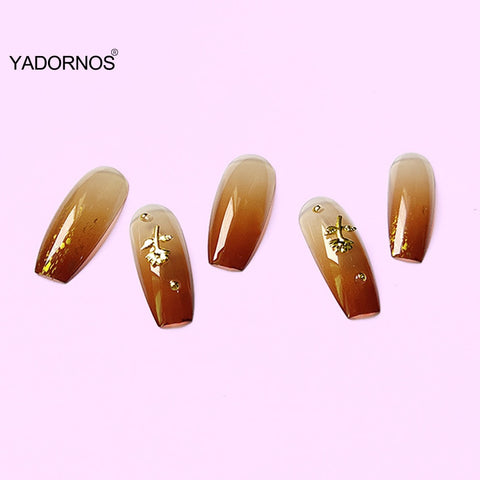 Artifical Nails 24pcs Long Press On Nails Cute Gradient Brown Full Coverage Artificial Nails Removable Jelly Gel Type Ty