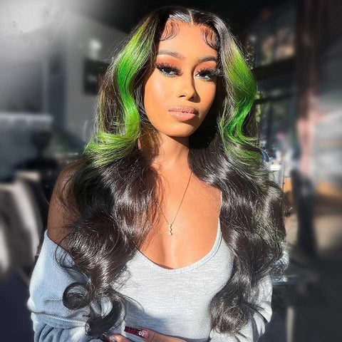 Beyprern 13X4 HD Lace Frontal Wig Pink Root Body Wave Lace Front Wig Braziliantransparent Green Lace Front Human Hair Wigs For Women