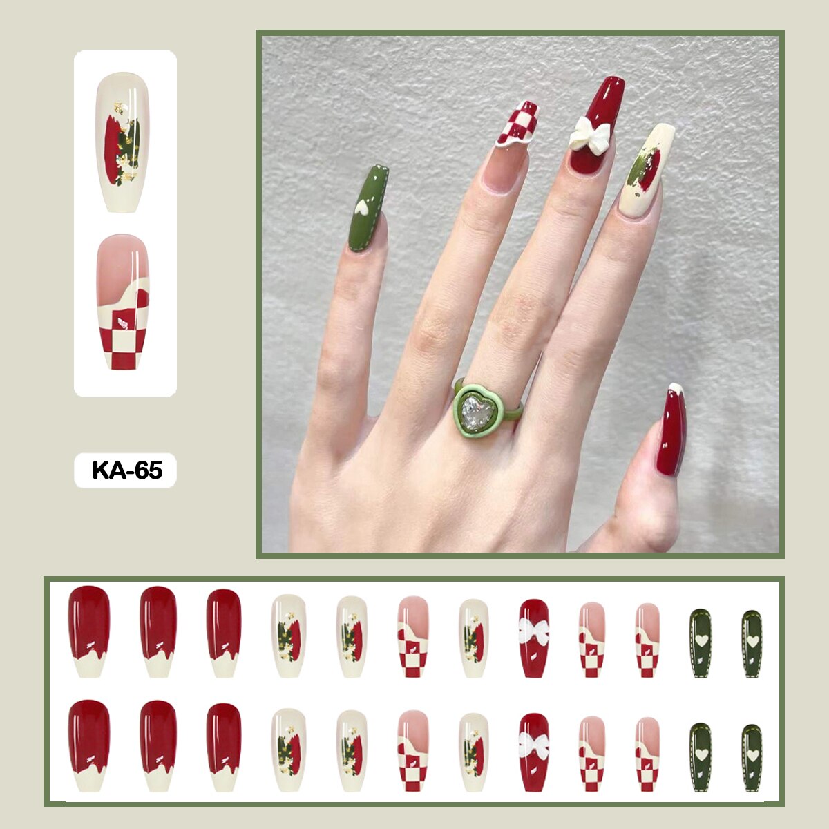 Graduation gifts 24pcs/box  Lovely Checked-pattern Press On Nails Full Cover Fake Nails With Glue Long Wearable False Nails WIth Wearing Tools