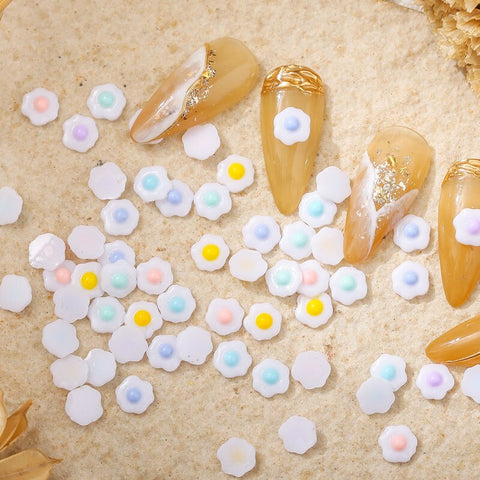 Beyprern 100Pc New Nail Art Kawaii Accessories 3D Sunflower Poached Egg For Nail Decoration DIY Painted Flat Bottom Resin Manicure Charms