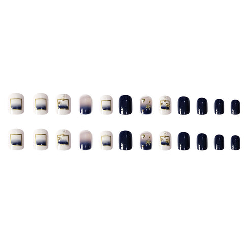 Easter  24PCS Press On Nails Korean Gradient Blue False Nail Girls French Style Save Time Short Press On Nail Acrylic Nail Stickers