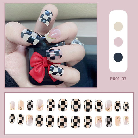 Easter  24Pcs/Box Short Round False Nails Detachable Wearable Fake Nails Full Cover French Bow Nail Tips Press on Nails Manicure