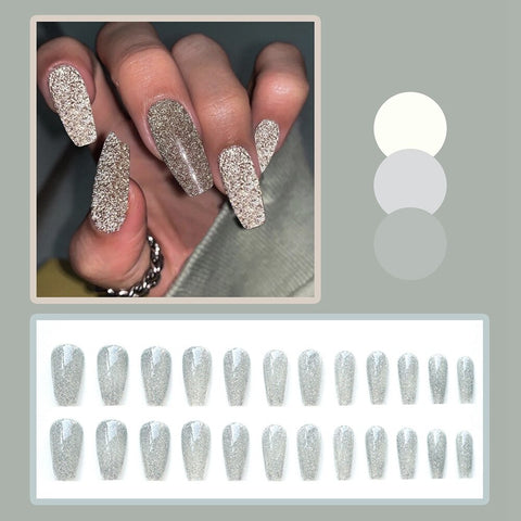 Easter  Press on nails Silver Diamond Glitter Gradient Ballerina False Nails With Design Wearable Coffin Fake Nails Full Cover Nail Tips