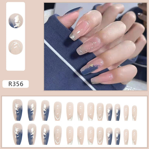 Easter  24PCS Nail Set Acrylic Press On Nail Tips Gradient Blue Design Sweet Style Full Coverage Nails  Free Shipping Items