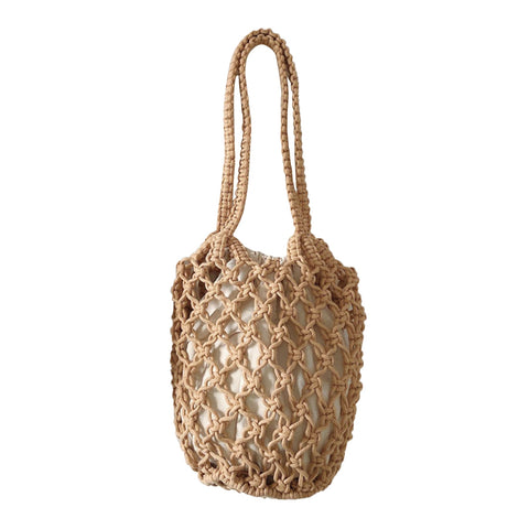 2022 Summer Hollow Woven Shoulder Bag Solid Color Lightweight Casual Wild Bucket Purse Handbag With Inner Drawstring Bag