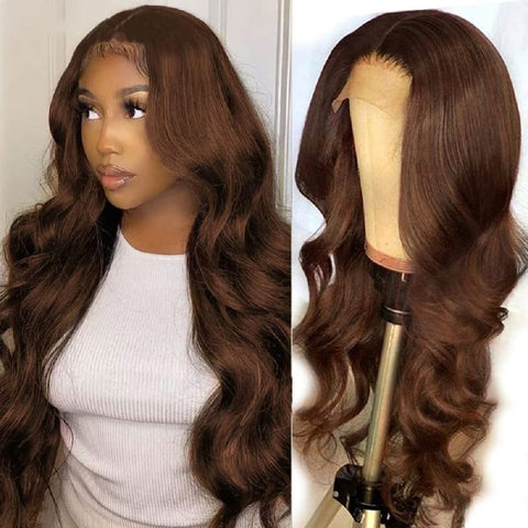 Beyprern 30 32 34 36 Inch Chocolate Brown Brazilian Body Wave Lace Front Wig 13X4 HD Transparent Human Hair Lace Frontal Wigs For Women